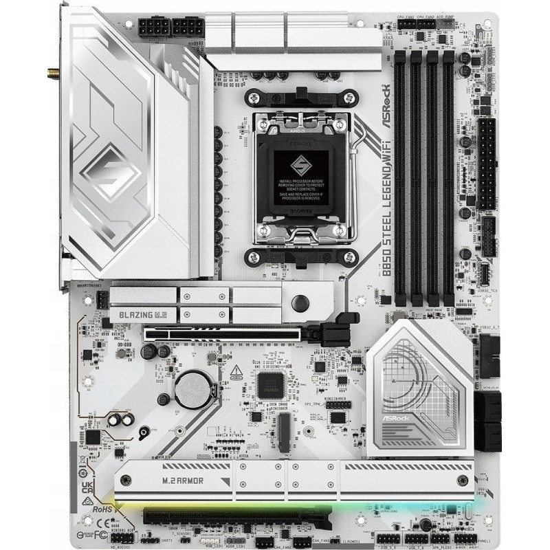 Scheda madre asrock b850 steel legend wifi am5 atx 4xddr5 bianco
