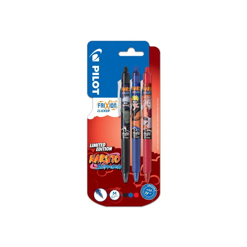 Set penne pilot frixion clicker naruto shipudden nero/rosso/blu 3pz