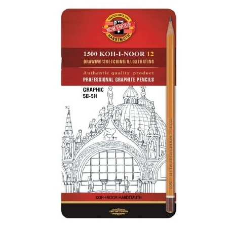 Astuccio matite koh i noor h1502-iii in metallo 12 matite in