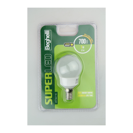 Lampadina led beghelli superled 56892bl sfera 7w 3000k 700lm e14