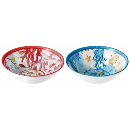 Ciotola shell in melamina decoro mare conchiglie coralli 28cm multicolore