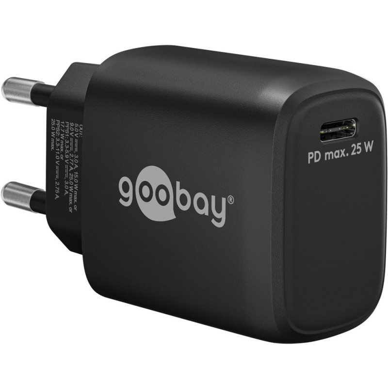 Caricabatterie rapido goobay usb-c pd gan 25w nero [65367]