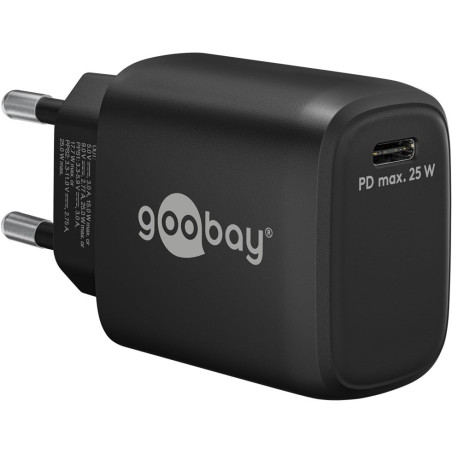 Caricabatterie rapido goobay usb-c pd gan 25w nero [65367]