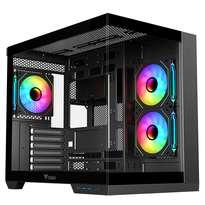 Case itek dark cave ds tower gaming atx ventola argb pannello laterale/frontale