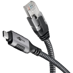 Cavo di rete goobay 70699 usb tipo c rj-45 3m nero/argento [70699]