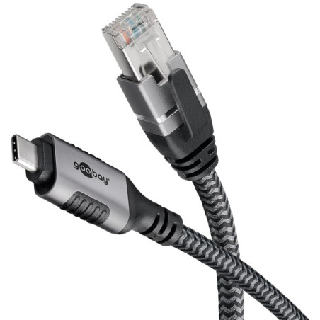 Cavo di rete goobay 70699 usb tipo c rj-45 3m nero/argento [70699]