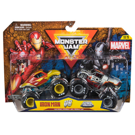 Set modellino spinmaster monster jam marvel iron man vs. war machine