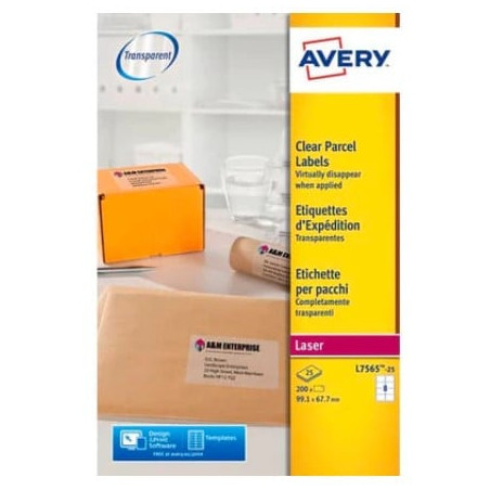 Etichette in poliestere avery 99.1mmx67.7mm 25 fogli trasparente