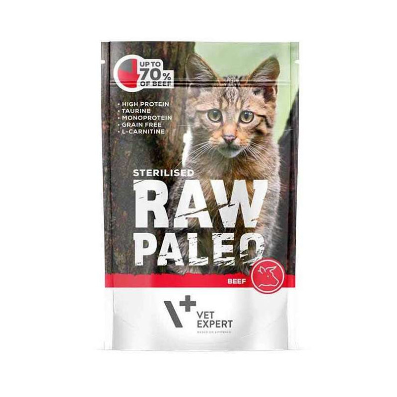 Cibo umido vetexpert raw paleo sterilizzato manzo per gatti adulti