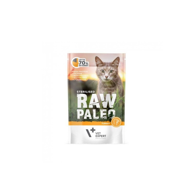 Cibo umido vetexpert raw paleo sterilizzato tacchino per gatti adulti