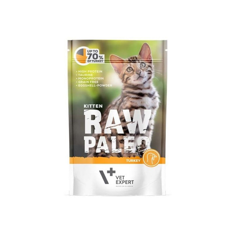 Cibo umido vetexpert raw paleo kitten con tacchino per gattini 100g