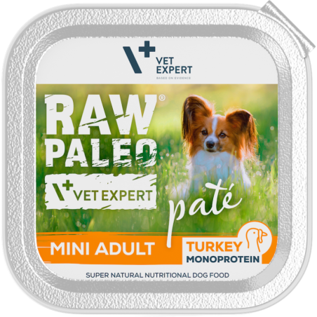 Cibo umido vetexpert raw paleo pate mini tacchino per cani adulti