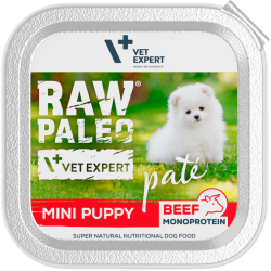 Cibo umido vetexpert raw paleo pate mini puppy beef con manzo per