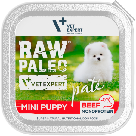 Cibo umido vetexpert raw paleo pate mini puppy beef con manzo per