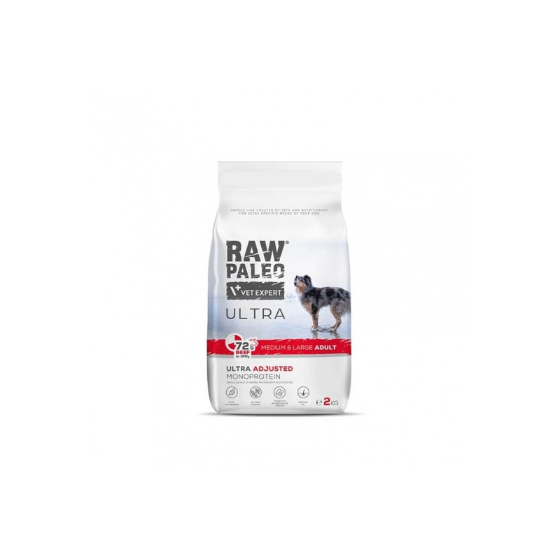 Cibo secco vetexpert raw paleo ultra medium con manzo per cani adulti