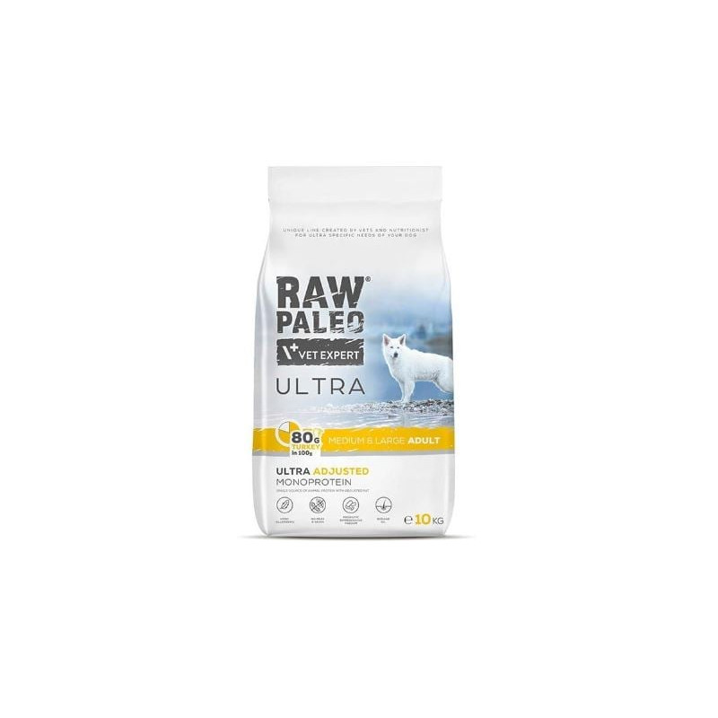 Cibo secco vetexpert raw paleo ultra medium con tacchino per cani