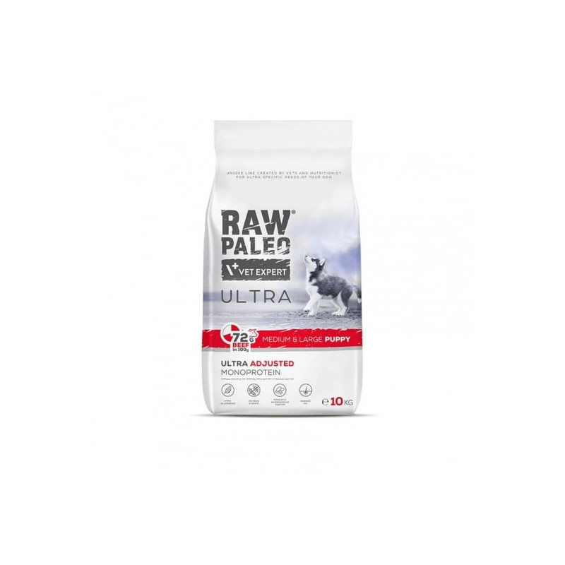 Cibo secco vetexpert raw paleo ultra medium con manzo per cuccioli