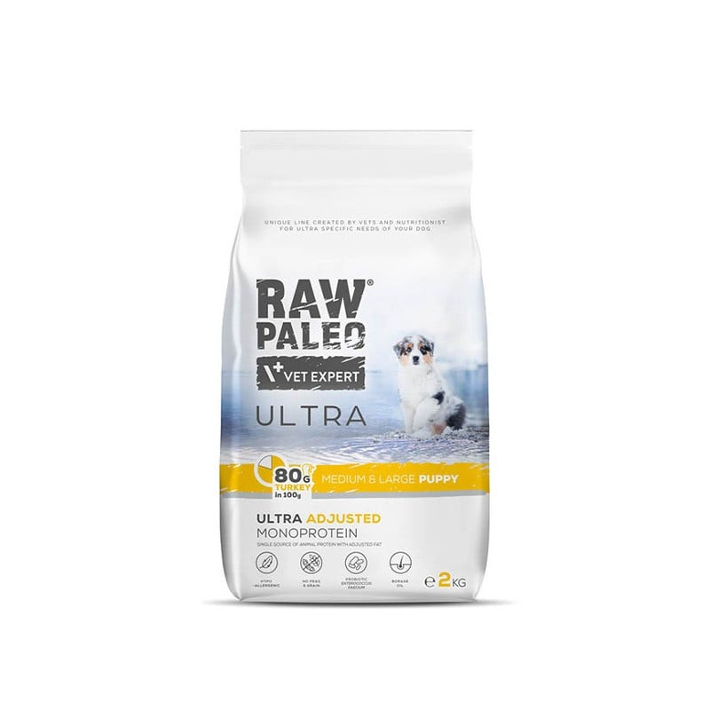 Cibo secco vetexpert raw paleo ultra medium con tacchino per cuccioli