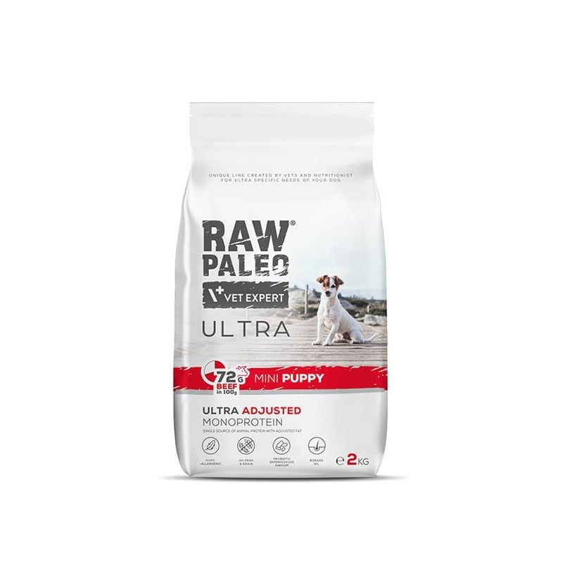 Cibo secco raw paleo ultra mini con manzo per cuccioli di piccola