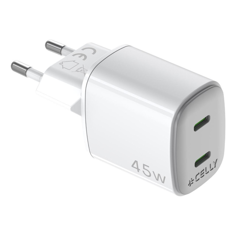 Alimentatore da rete celly 2 usb-c 45w bianco [uptc2usbc45wwh]