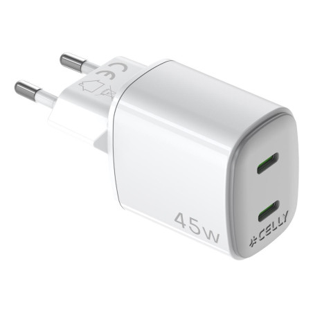 Alimentatore da rete celly 2 usb-c 45w bianco [uptc2usbc45wwh]