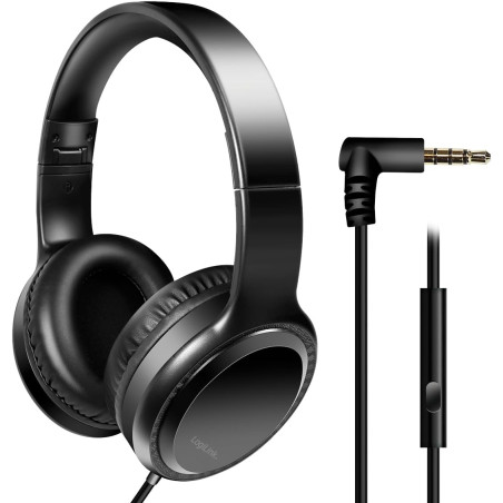 Cuffie stereo logilink pieghevole con microfono jack 3.5mm nero