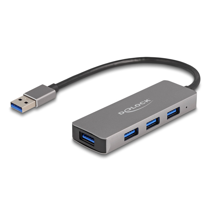 Hub usb delock usb 3.2 gen.1 4porte 5000mbit/s cavo 0.2m grigio [63171]