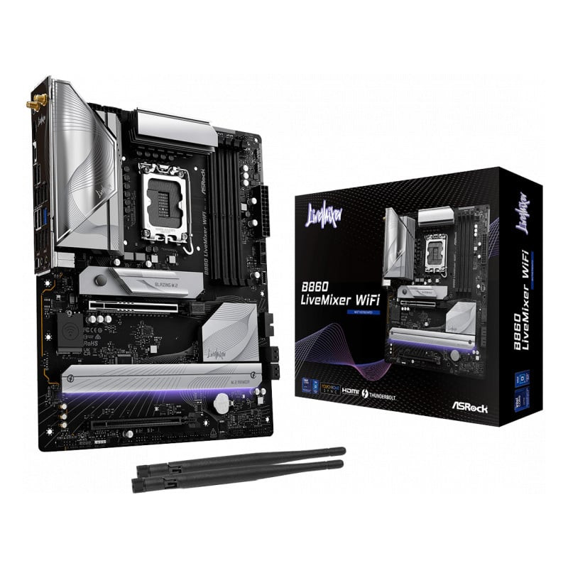 Scheda madre asrock b860 livemixer wifi lga 1851 atx 4x ddr5 nero