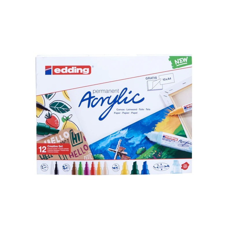 Set 12 marcatori permanenti a vernice acrilica edding 1pz [4-cs12b]
