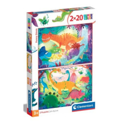 Puzzle clementoni 24755 funny dinos supercolor 2x20pz 27x19cm multicolore