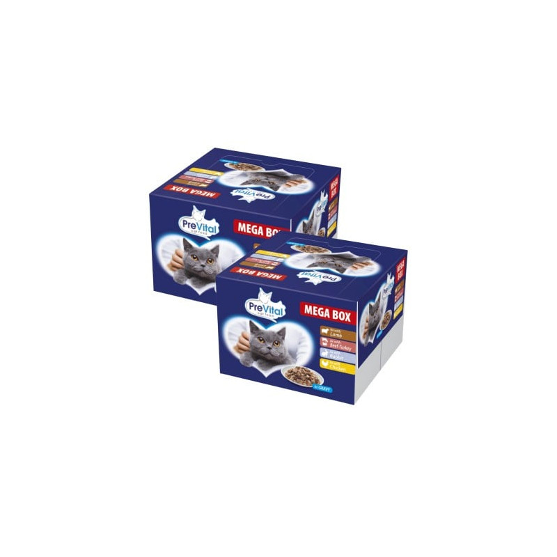 Cibo umido prevital sapori di carne mega box per gatti 48x100 g