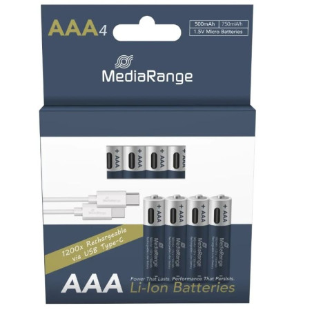 Batterie ricaricabili mediarange usb-c aaa/lr03/1.5v/500mah 4pz
