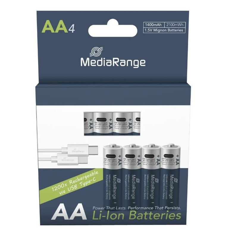 Batterie ricaricabili mediarange usb-c aa/lr6/1.5v/400mah 4pz