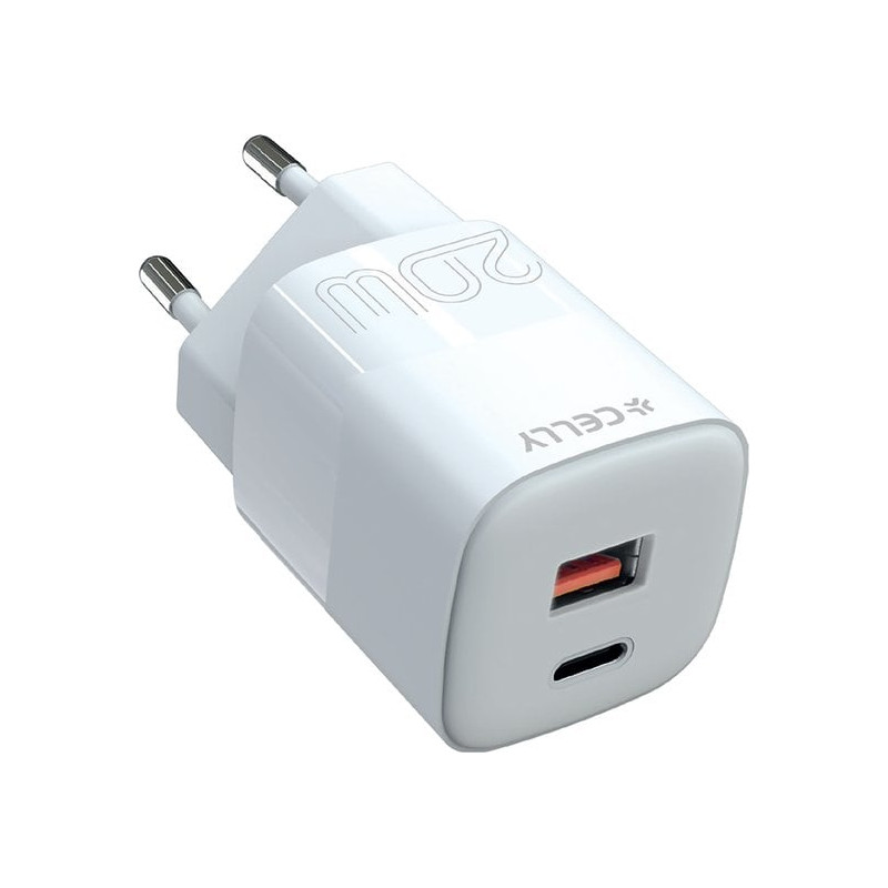 Caricabatterie celly usb/usb-c 20w bianco [tc2usbusbc20evo]