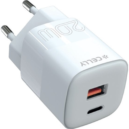 Caricabatterie celly usb/usb-c 20w bianco [tc2usbusbc20evo]