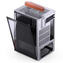 Case jonsbo t6 mini-tower, mini-itx, tempered glass, argento/legno